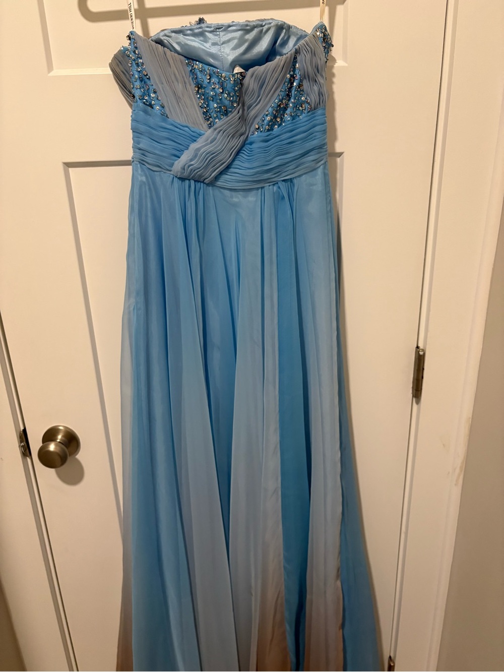 Sherri Hill Light Blue Satin Prom Dress - Picture 3 of 5